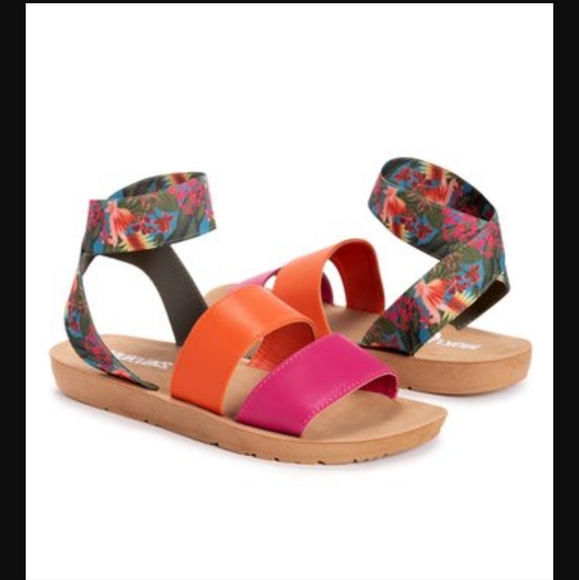 Muk Luks Shoes - Muk Luks Pink Multicolor Floral Ankle-Strap About Me Sandal - Women Sizexs 8